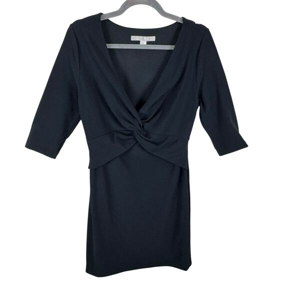 Boston Proper Black Nylon 3/4 Sleeve Jersey Knit V-Neck Sheath Dress Size 10 - Picture 1 of 7